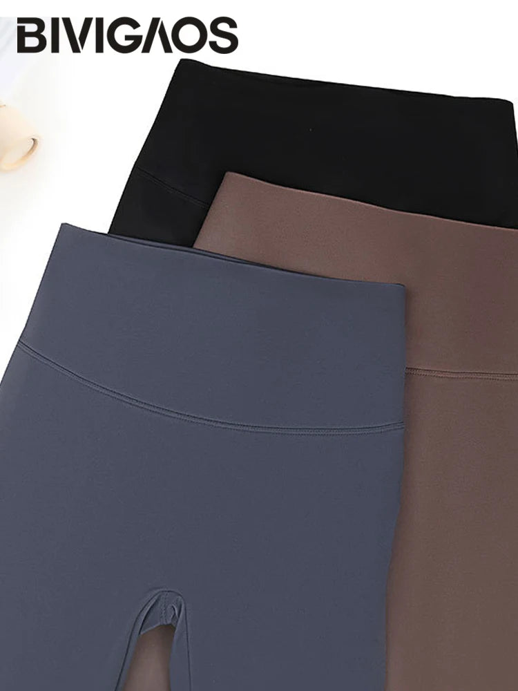 BIVIGAOS Seamless Basic Shark Leggings Women's Fall Winter Thin Fleece Sports Leggings Elastic Warm Fitness Yoga Leggings