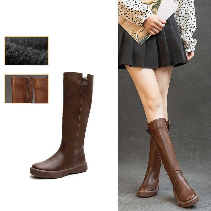 Koznoy 4cm Cow Genuine Leather Microfiber High Top Rubber Knee High Booties Women Chimney Autumn Boots Spring Fashion Shoes
