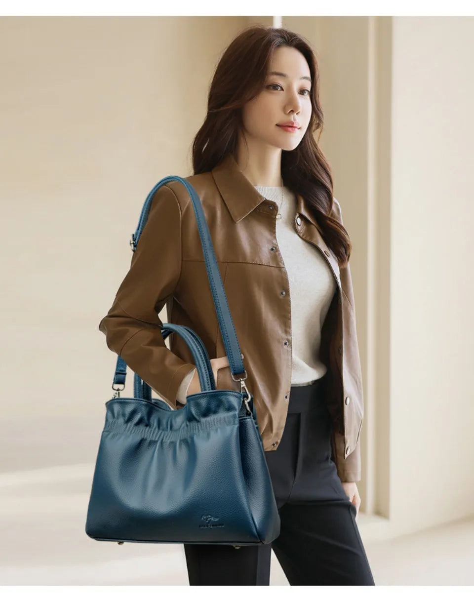 Luxury Soft Leather Shoulder Crossbody Bag for Women Mother 2025 Designer Handbags and Purse Female Small Casual Tote Sac A Main