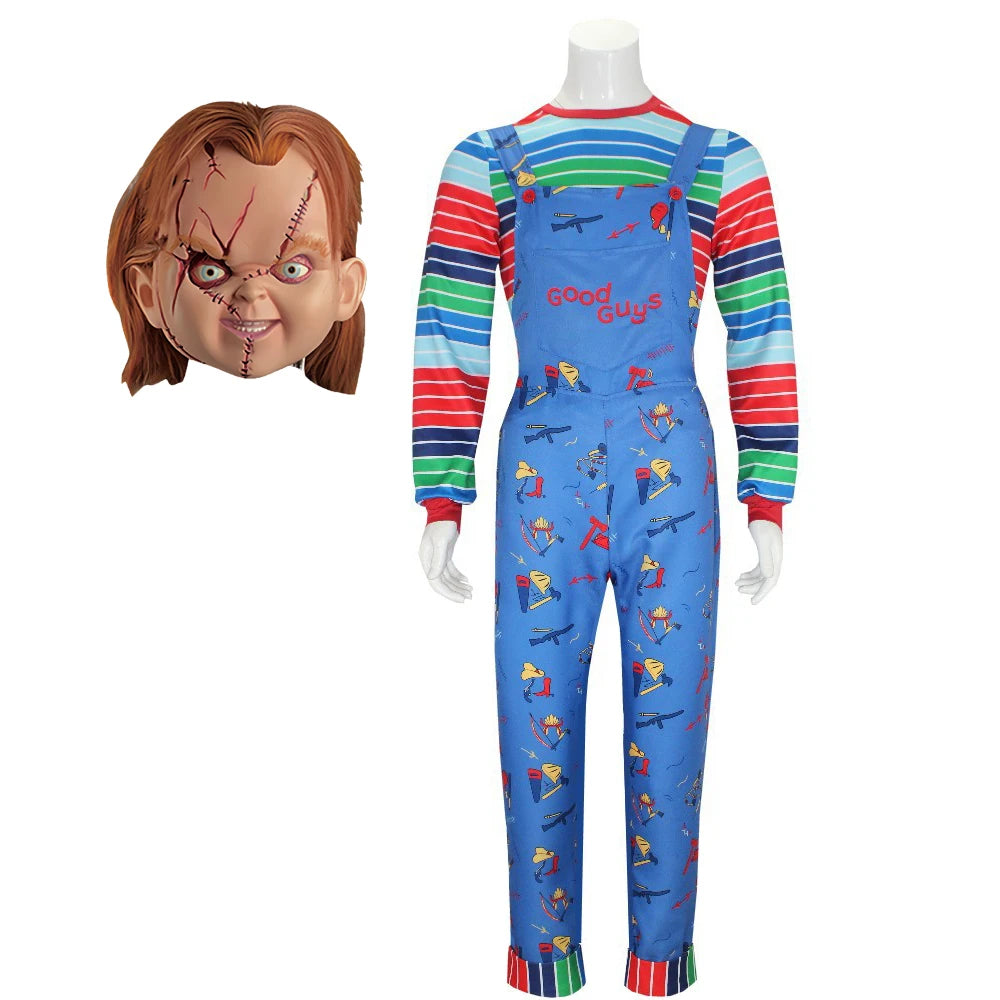 Anime Scary Chucky Cosplay Costume Horror Chucky Cosplay Mask Jumpsuits Halloween Clothing For Kids Men Women Party Costumes