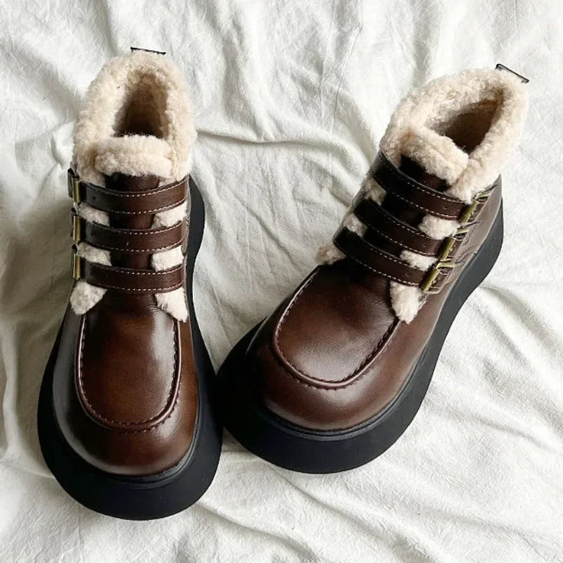 Lace-up Elegant With Medium Heels Padded Women's Snow Boots Laces Ladies Shoes Y2k Protective Plush Comfortable High Quality 39