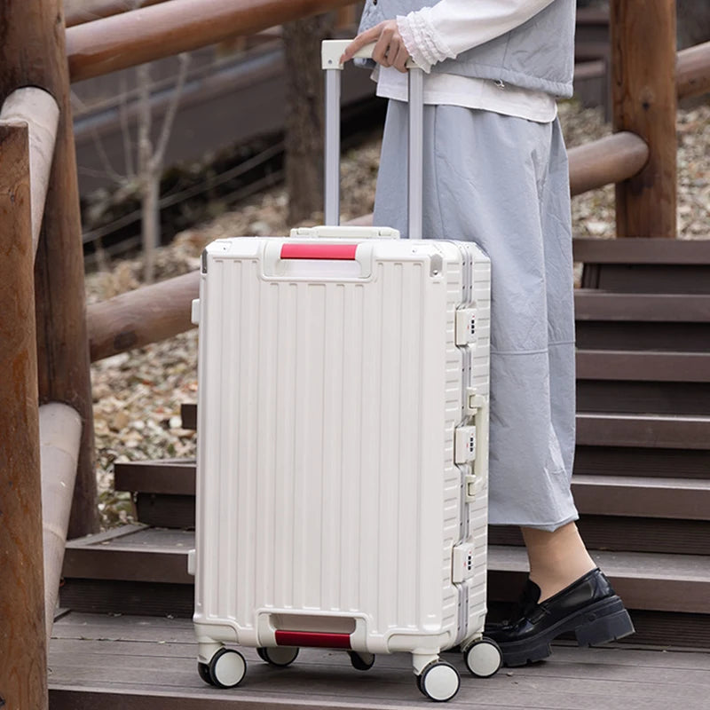 Five-wheel Aluminum Frame Suitcase 30 inch Multifunctional Cabin Password Trolley Case Luggage with USB Cup Holder Suitcases