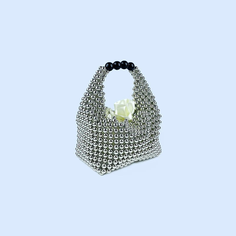 European and American high-end texture handmade silver beaded pillow bag, banquet bag, fashionable and versatile