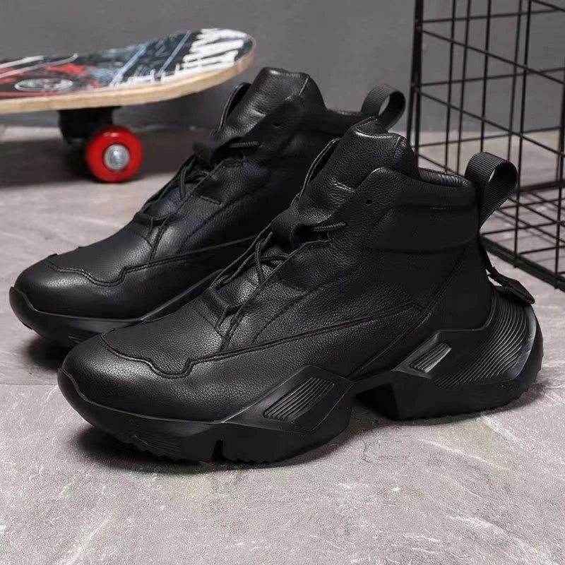 Men's High Top  Boots Winter Fce Lined Genuine Leather Casual Spor Dad oes Heightening Thi Bot Trendy ort...