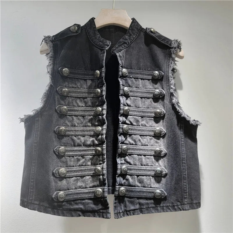 Women Jackets Sleeveless Denim Coat Solid Cardigan Buttons Casual Stand Collar Jacket Streetwear Lady Vintage Coats Summer 2026
