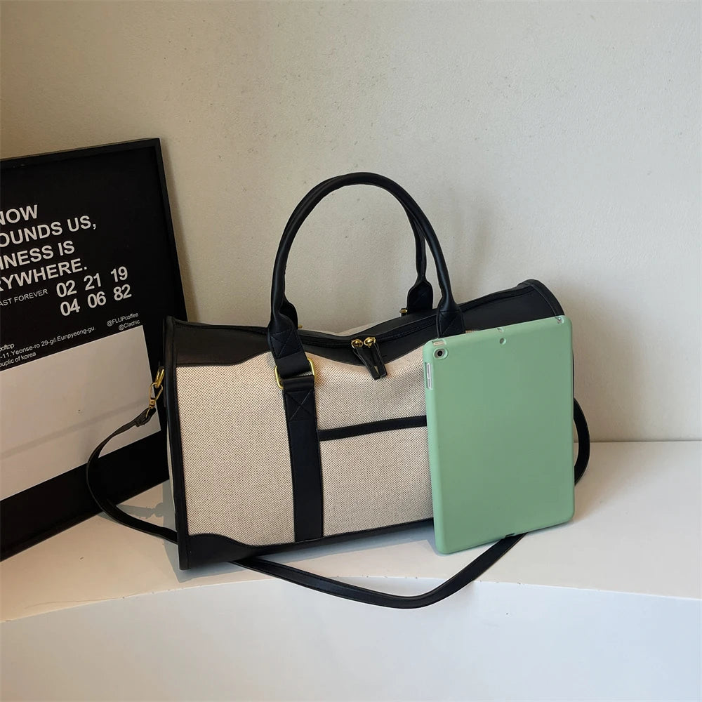 Oversized Travelling Handbags For Women Cotton Fabric Large Capacity Airplane Luggage Bag Simple Fashion Shoulder Crossbody Bags