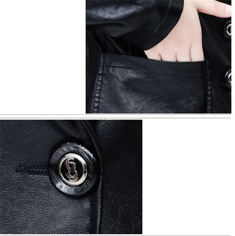 High Quality 2026 Autumn And Winter New  Leather Leather Coat Women's Short Slim Suit Collar Leather Jacket Female's Coat Black