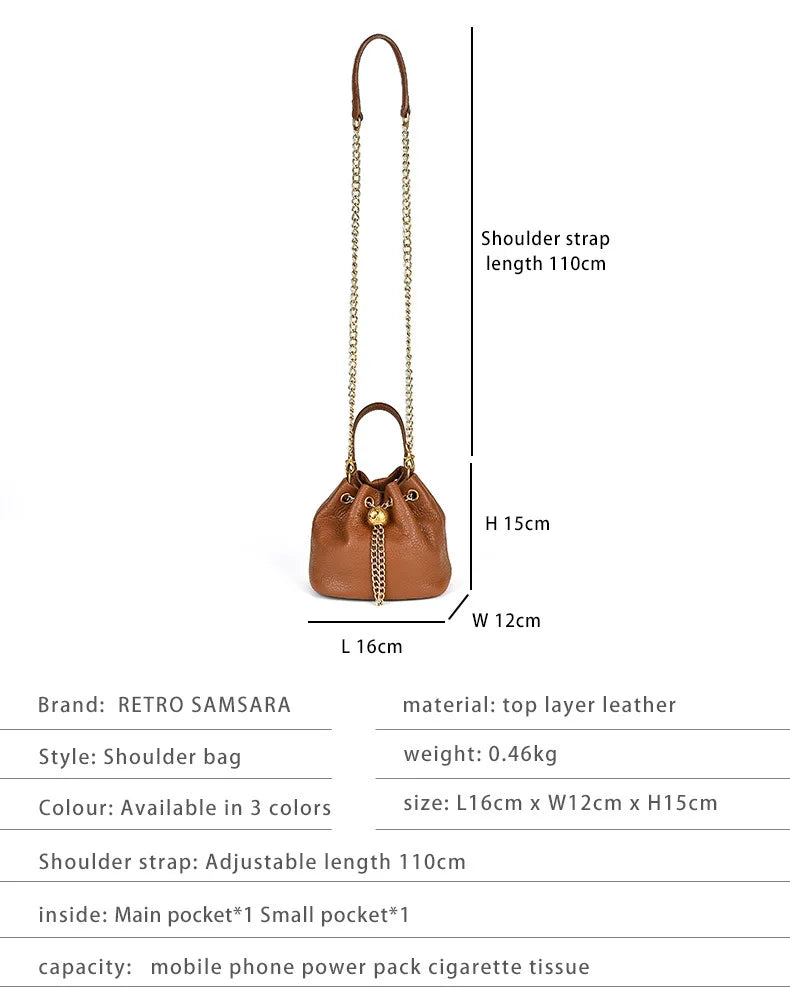 LD-Soft Leather Bag Versatile for All Seasons, Sweet and Ladylike. Top Layer Cowhide Handbag, Single Shoulder Bucket Bag