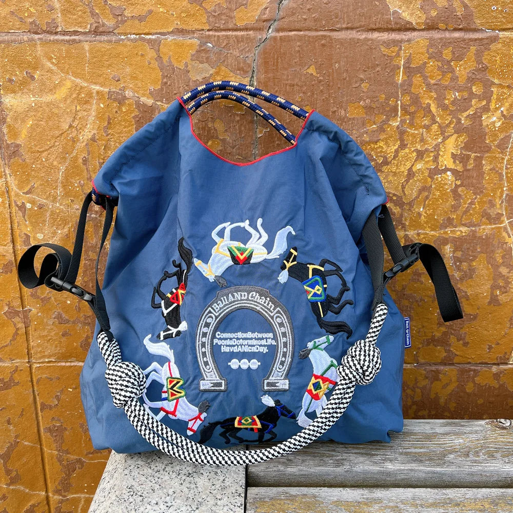 Large Medium Embroidered Shopping Bag, Casual Handheld Simple Large Capacity Shoulder Bag Shoulder Straps Included