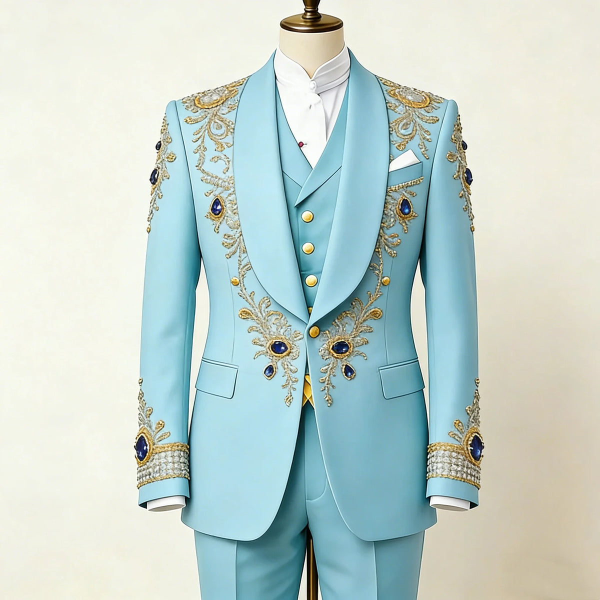 Luxury Crystals Men's Suits Shawl Lapel One Button Prom Male Party Pant Sets 2 Pieces Customized  Trajes Para Hombre