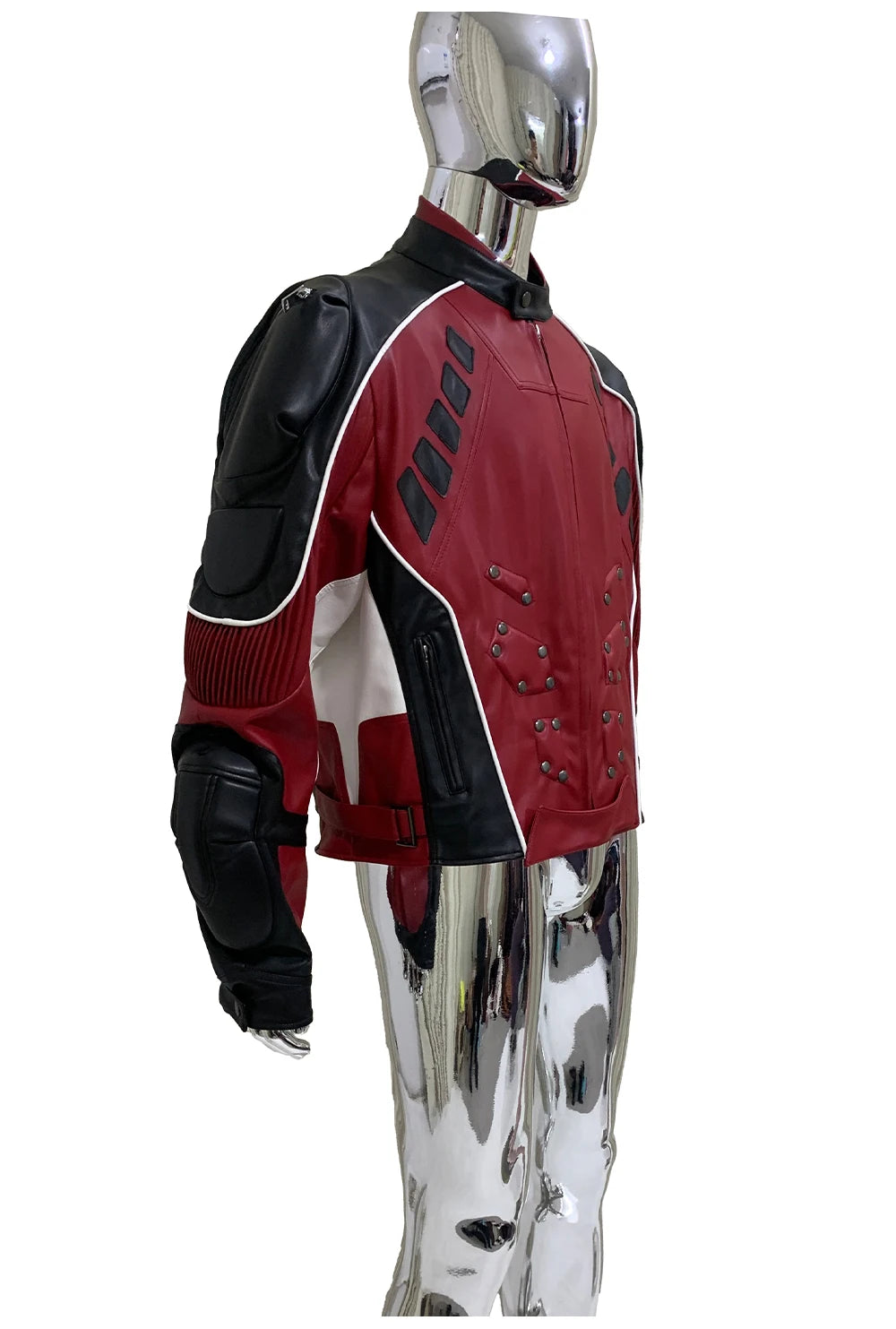 Nerazzurri Autumn Winter Short Color Block Pu Leather Racer Jacket Men Shoulder Pads Rivet Zipper Luxury Designer Clothes 2025
