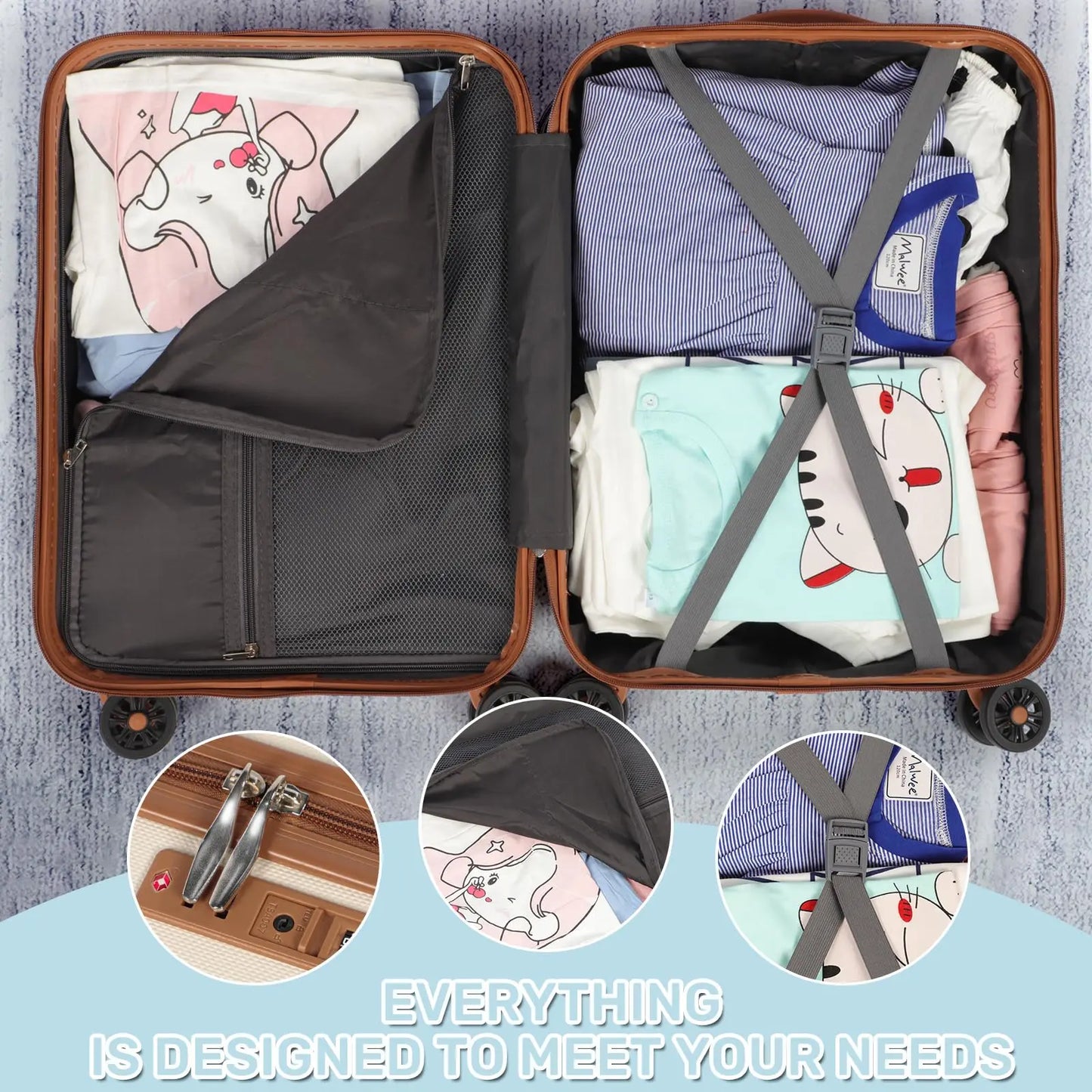Luggage Sets Suitcase ABS Hard Shell Carry-On Hand Cabin with 4 Double Spinning Wheels & TSA- Lock 3 Piece Set (21"24"28")