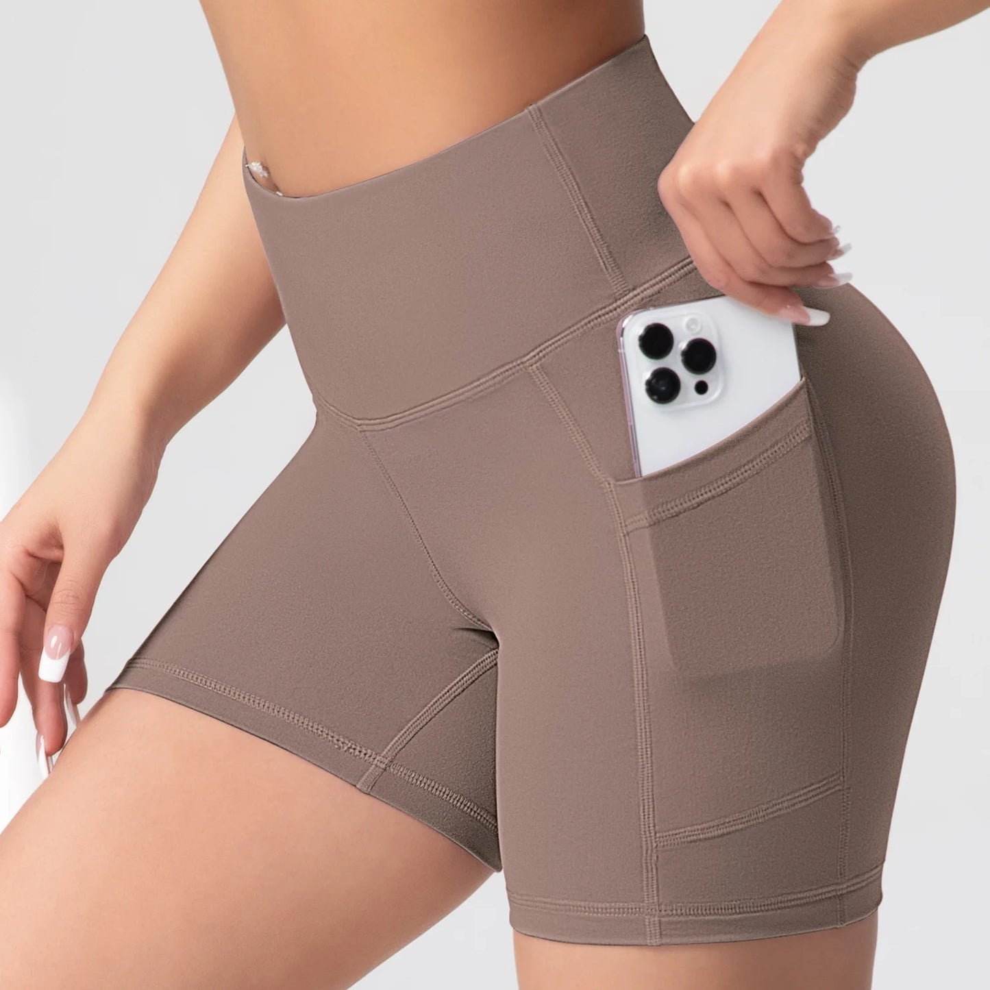CHRLEISURE Yoga Shorts with Pockets High Waist Butt Lifting Cycling Tight Elastic Slim Running Fitness Women Shorts Sportswear