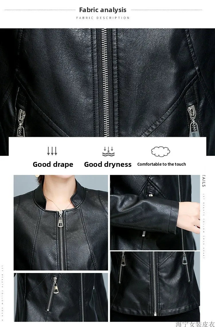 Real Leather Biker Jacket Women's Short Style 2026 Spring Autumn New Korean Version Slim Fit Stand Collar Miniature Coat