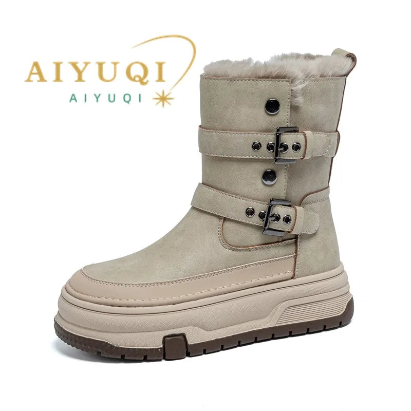AIYUQI Women's Genuine Leather Snow Boots 2026 Winter New Platform Warm Women Mid-calf Boots Stylish Thick Boots For Women