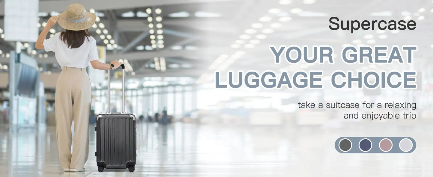 Hard Case Suitcase Trolley Aluminum Frame suitcase PC hand luggage with 4 Rolls TSA Check-in Luggage Trackcase Black