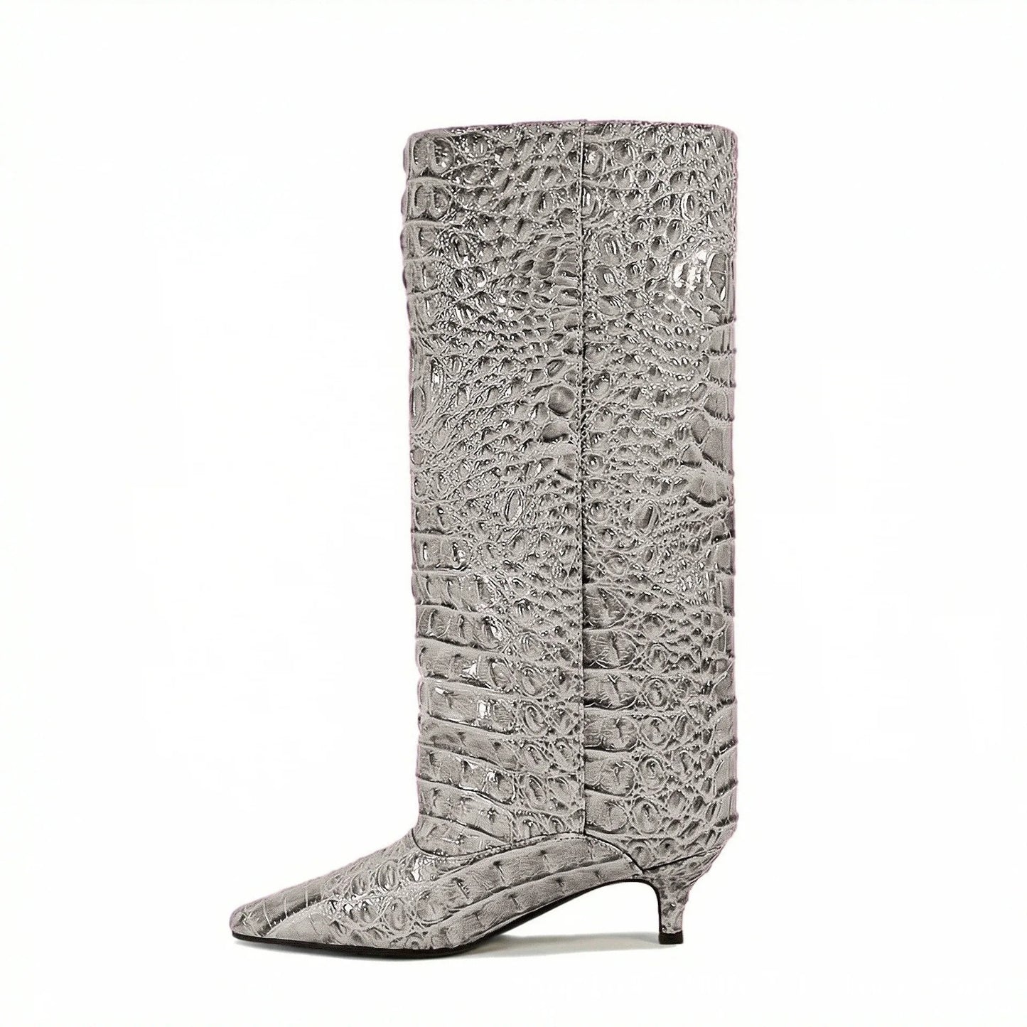 Women's Spring and Autumn New Cat Heel Wide Knee Knee Boots Fashion Pointed Women's Low Heel Mid Heeled Boots