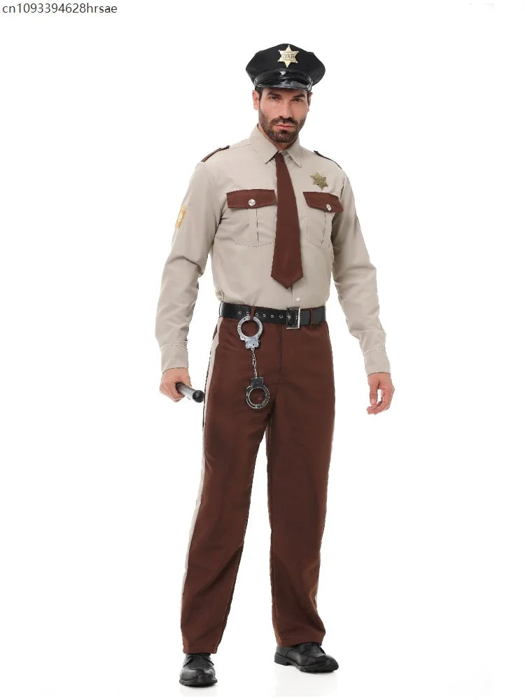 Unisex Sheriff Cosplay Costume Police Uniform Full Set Long Sleeve Halloween Carnival Party Stage Performance Dress Outfits