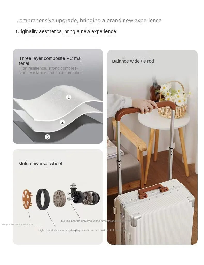 2025 New Wide Trolley Case Luggage Large Capacity 20/24/26 inch Plus Aluminium Frame ABS+PC Luggage Cabin Boarding Suitcase