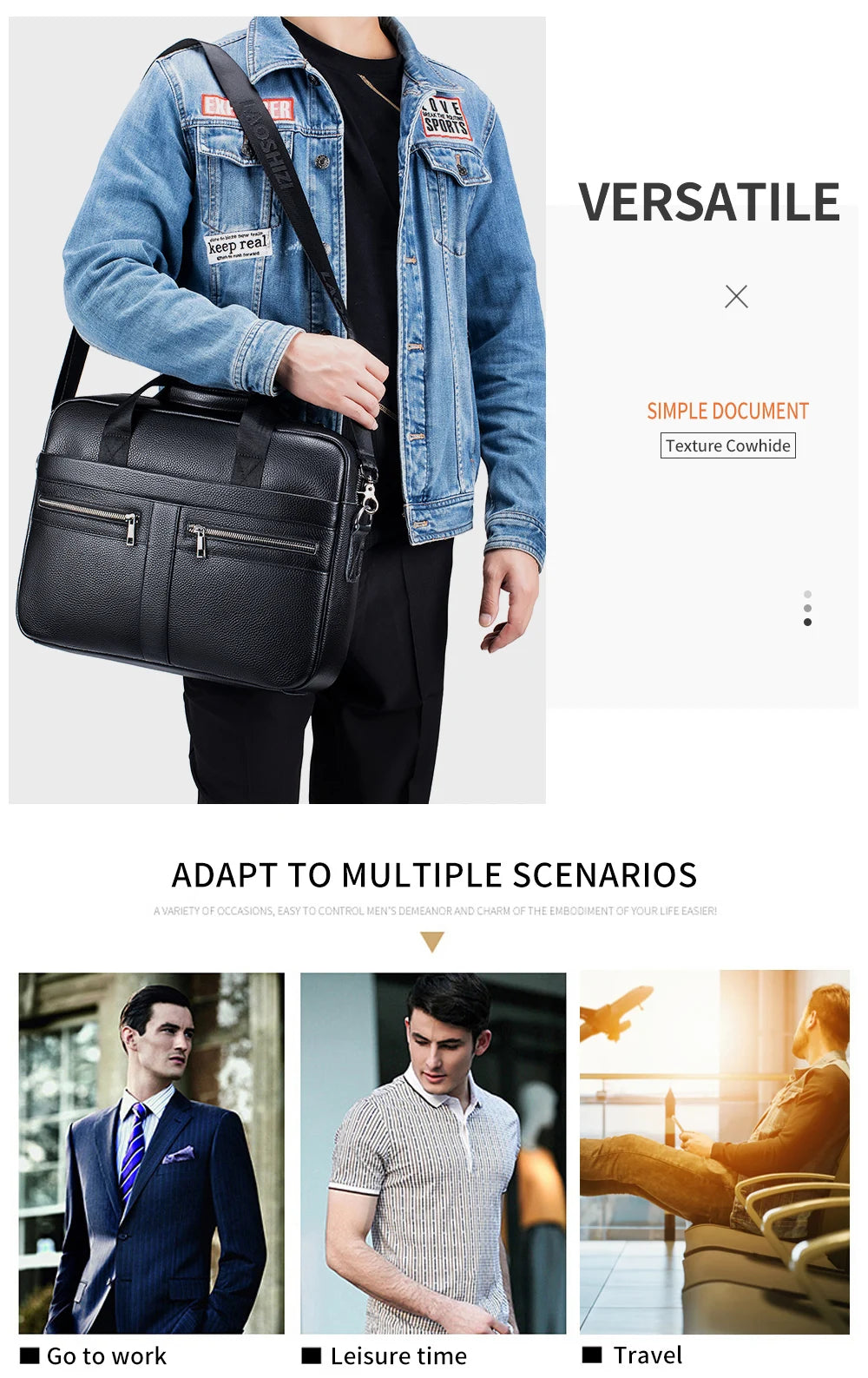 Hot Selling Men's Bags, Leather Handbags, Men's Top Layer Cowhide Briefcase, 15 Inch Computer File Bag