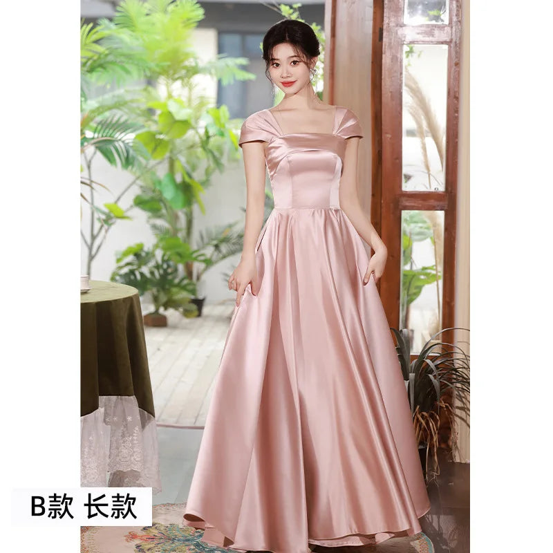 Bridesmaid Dresses Pink 2026 New Spring Wedding Satin High Sense Can Wear Sisters Evening Gown Dress Customized for Women