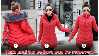 2024 New Wool Collar Hooded Winter Jacket Parkas Women's Jacket Thick Warm Cotton Cushion Down Coat Parka Coat Winter Long Fit D