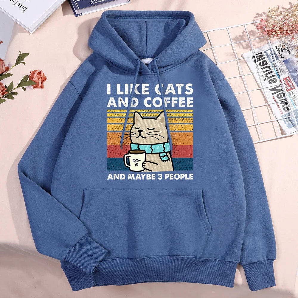 I Like Cats And Coffee Hoodies For Men Women Fashion Crewneck Clothes Loose Fleece New Hoodies Street Pullover Man Sweatshirt