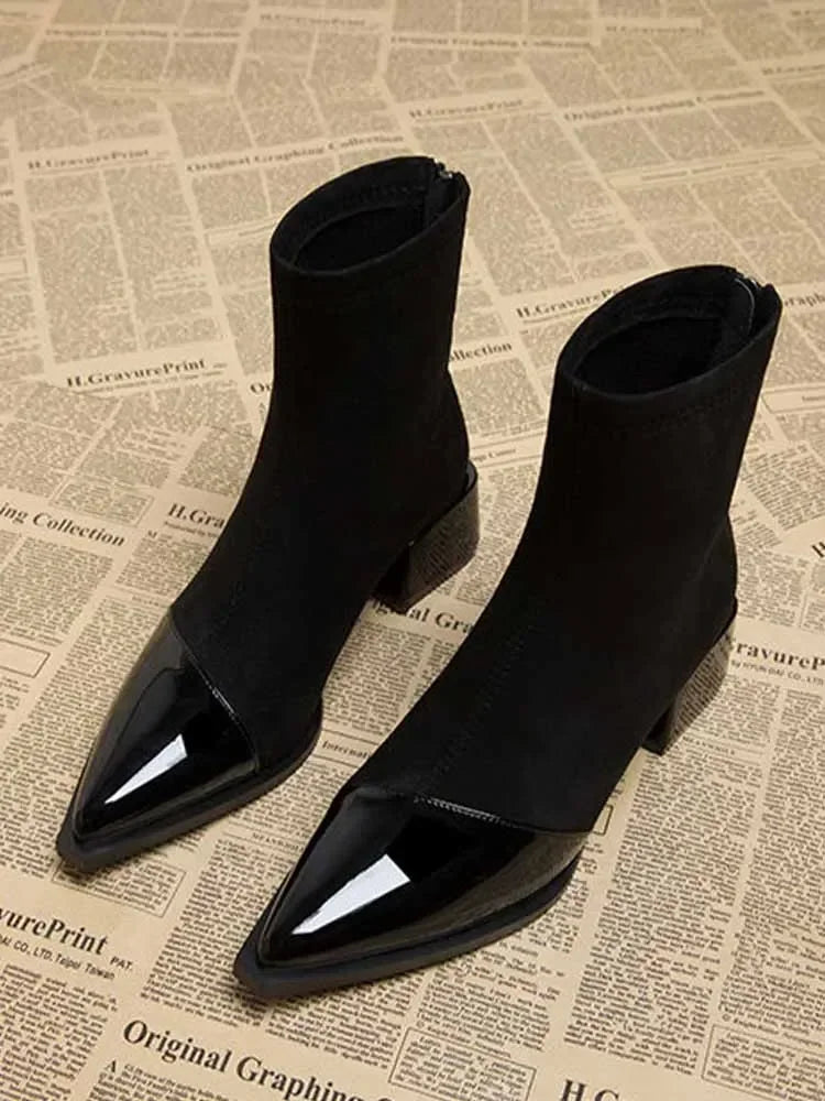 Ankle Boots Women Chunky Mid Heels Suede Shoes Woman Pointed Toe 2025 Trend Winter New Goth Walking Snow Chelsea Botas De Mujer
