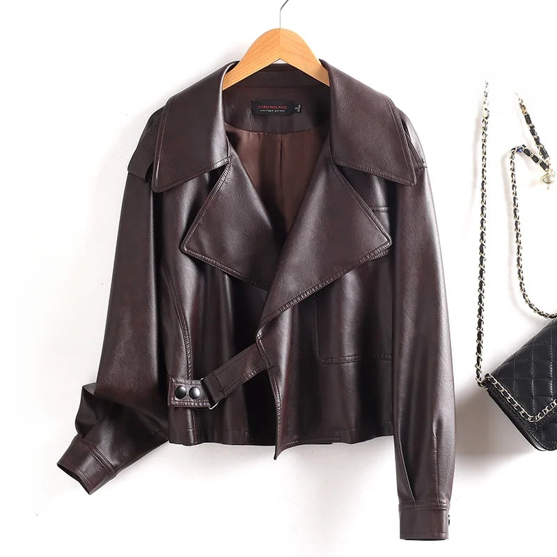 Ning Genuine Leather Jacket Women's Short Style 2026 New Autumn Loose Casual Motorcycle Fashion Sheepskin Coat