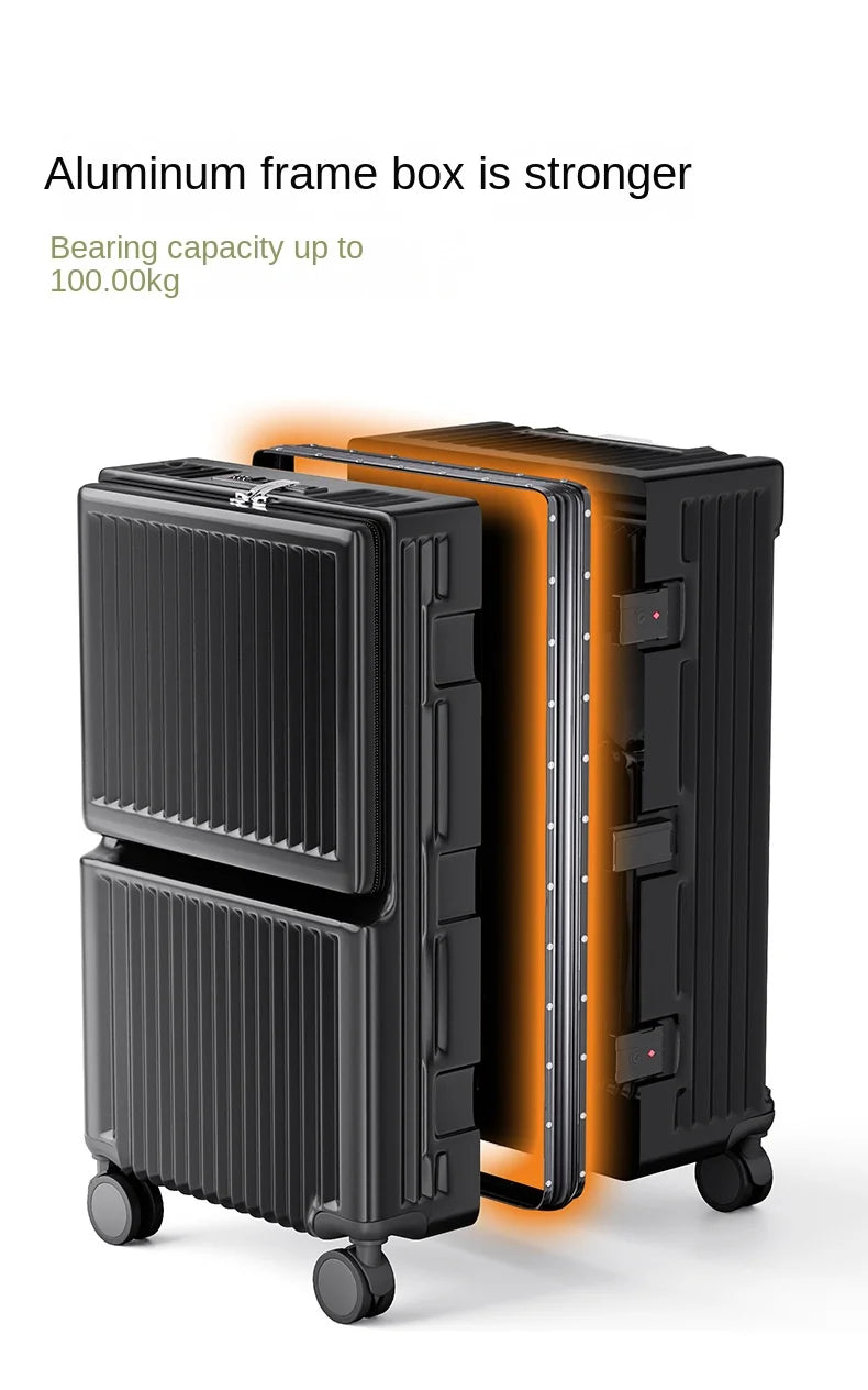 Front Opening Suitcase 20 inch Boarding Box Trolley Case 28/30 inch Luggage Large Capacity Aluminium Frame Suitcase Password Box
