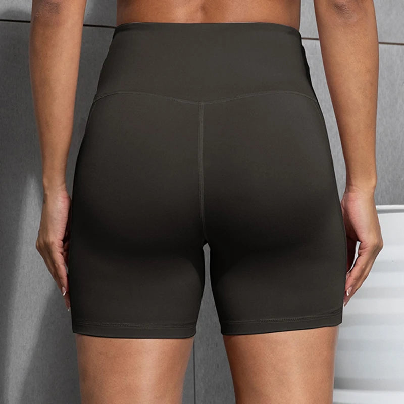 CHRLEISURE Yoga Shorts with Pockets High Waist Butt Lifting Cycling Tight Elastic Slim Running Fitness Women Shorts Sportswear