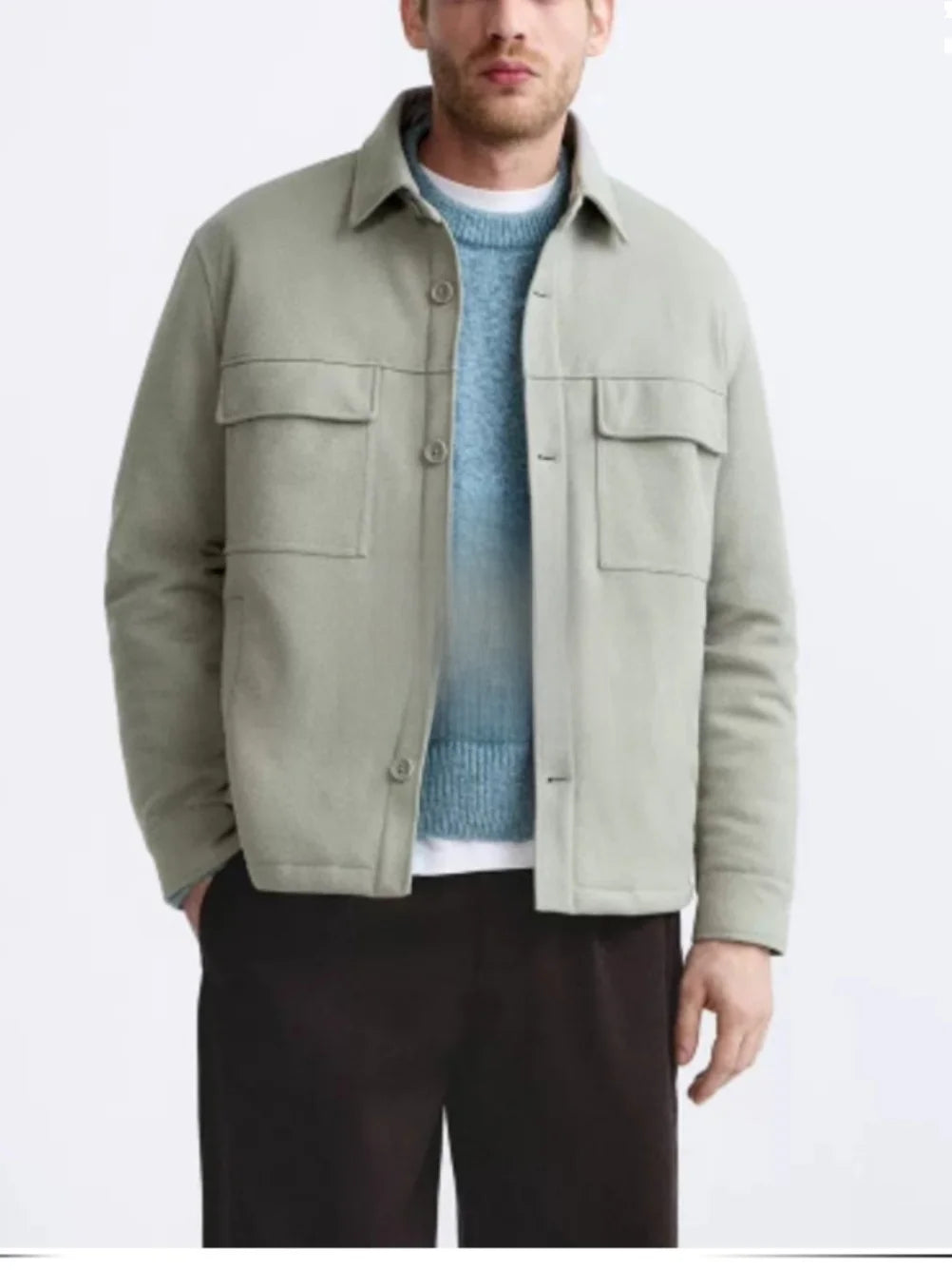 Spring Menswear Texture irt Jaet Multi-ket Workwear Sle Casual Long Sve Collared Outerwear for Middle Youth