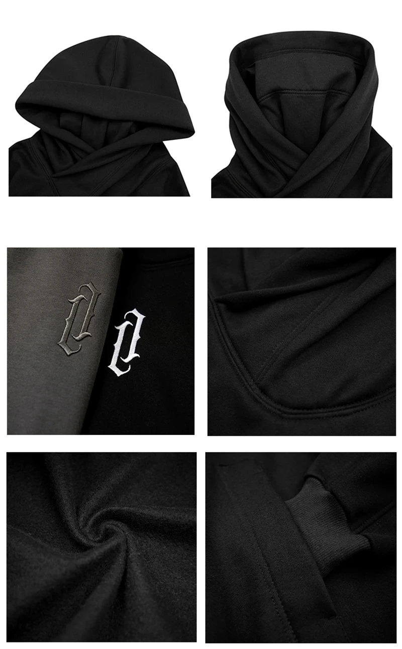 Embroidery Turtleneck Sweatshirt Oversized Y2K Men Women Hoody Japanese Ninja Hoodies Autumn Hip Hop Fleece Pocket Streetwear