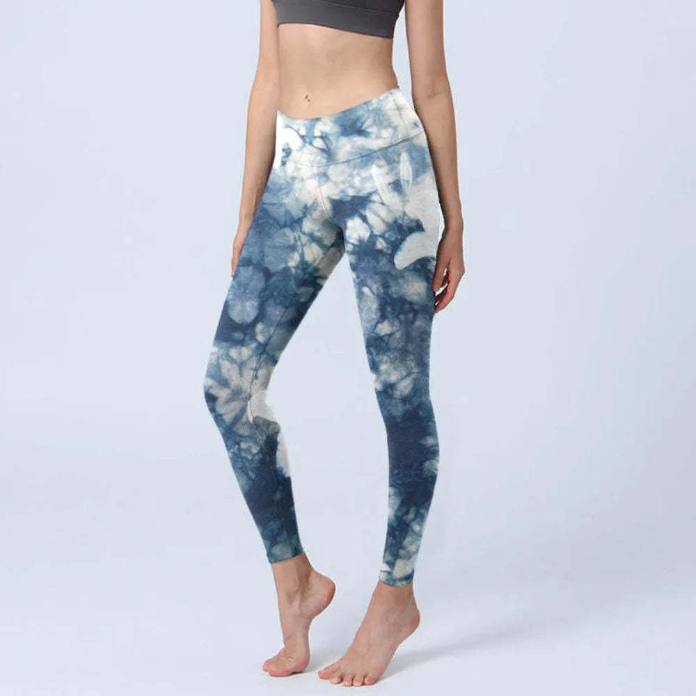 Women High Waisted Yoga Pants Tummy Control Leggings Floral Butterfly Landscape Printed Workout Gym Fitness Running Tight Pants
