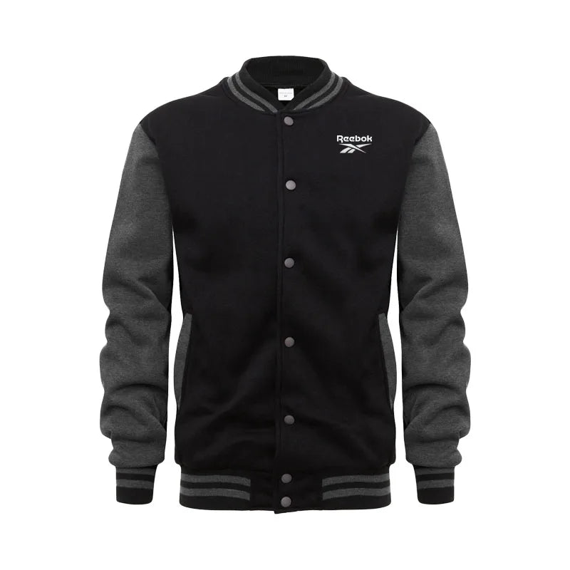 Reebok Men's Sports Baseball Jacket, Suitable for Autumn and Winter Seasons. Korean-Style Fashion, Buttoned Stand-Up Collar Desi