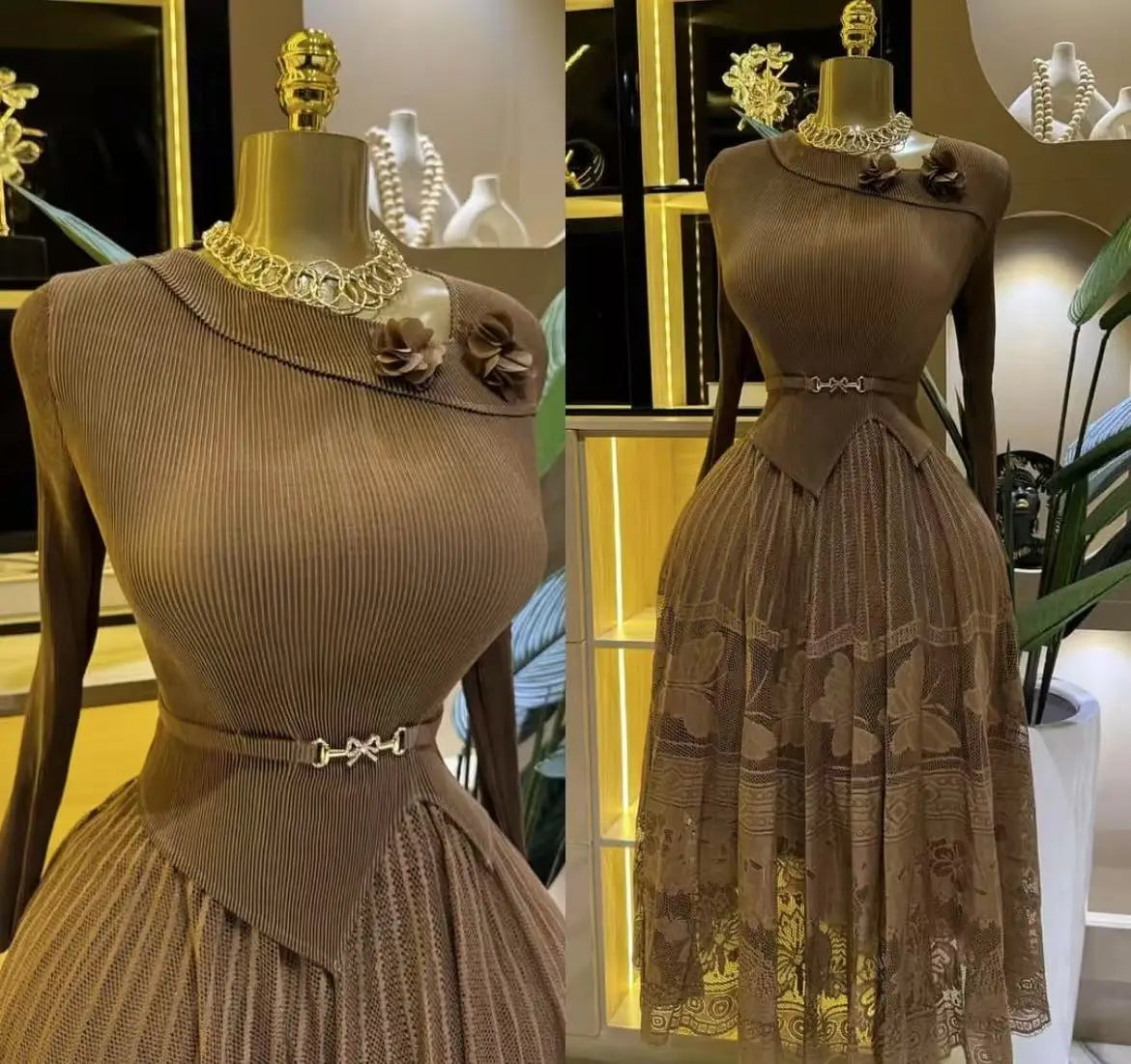 Miyake Pleated Dress 2025 Diagonal Collar Elegant Loose Solid Color Big Pendulum Pleated Skirt African Women's Summer New
