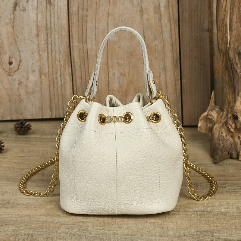 LD-Soft Leather Bag Versatile for All Seasons, Sweet and Ladylike. Top Layer Cowhide Handbag, Single Shoulder Bucket Bag