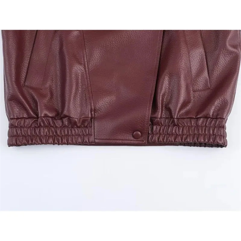 Women's 2026 Autumn New Classic Commuter Style Black Long Sleeve Pebble Faux Leather Motorcycle Fashion Jacket
