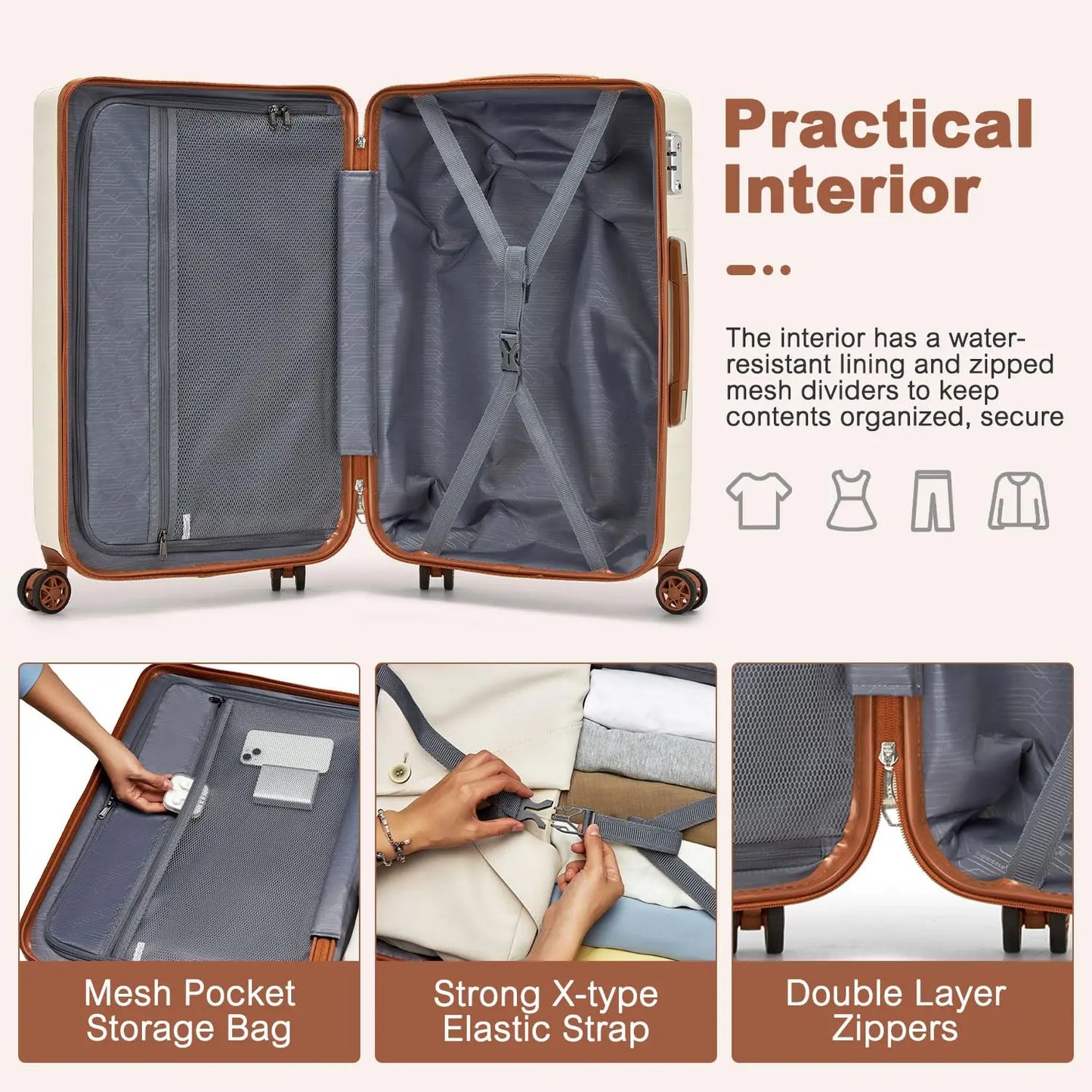 Kono 20/24/28 Inch Large ABS+PC Hardshell Suitcase - 4 Spinner Wheel Lightweight Check-In Luggage with TSA Lock