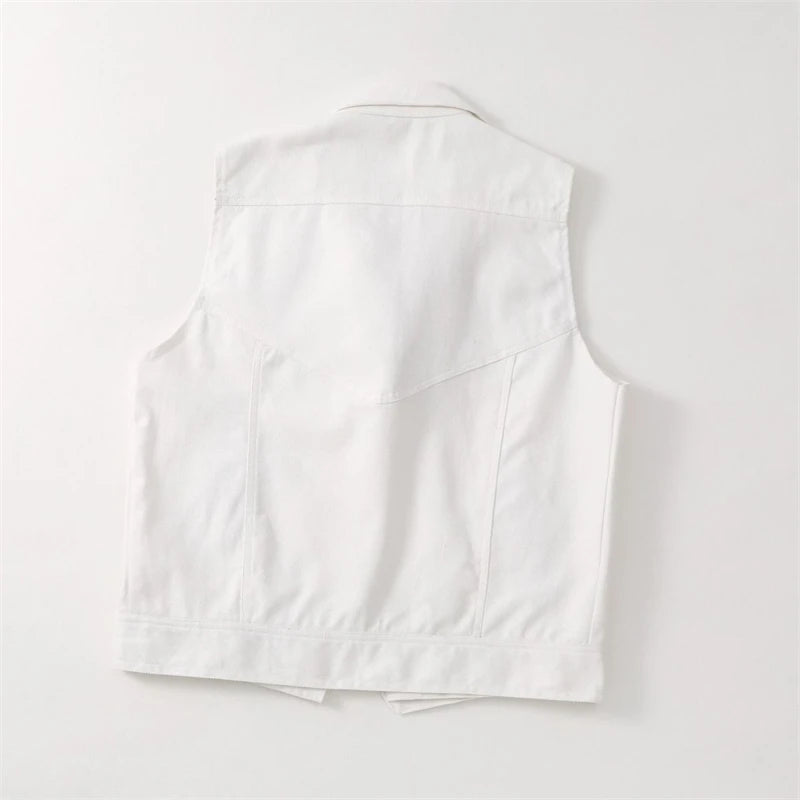 2025 New Women's Denim Tank Top Jacket Fashion Spring Summer Zipper White Sleeveless Tank Tops Female Jeans Coat