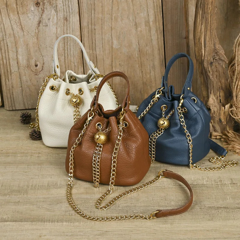 LD-Soft Leather Bag Versatile for All Seasons, Sweet and Ladylike. Top Layer Cowhide Handbag, Single Shoulder Bucket Bag