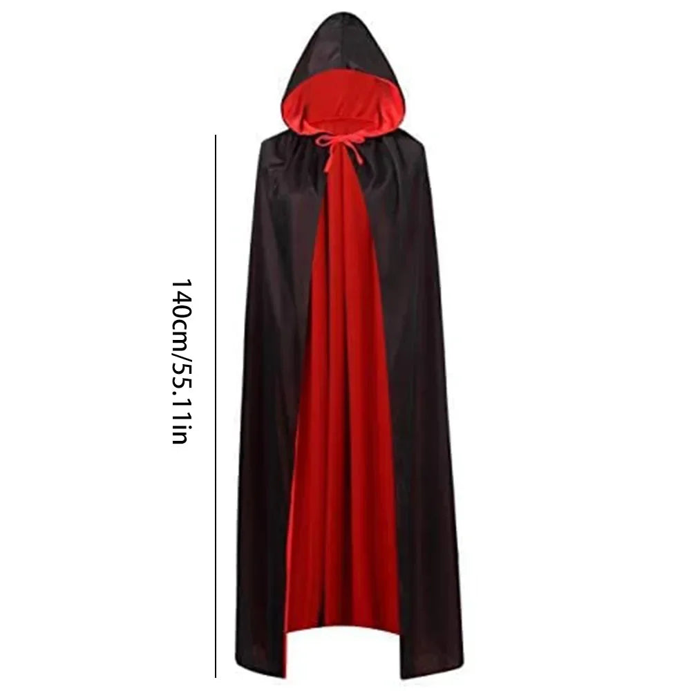 Halloween Themed Party Two Layer Two-Tone Hooded Stand-Up Collar Vampire Costume Robe Cloak, Unisex Adult Reversible Stand-Up C