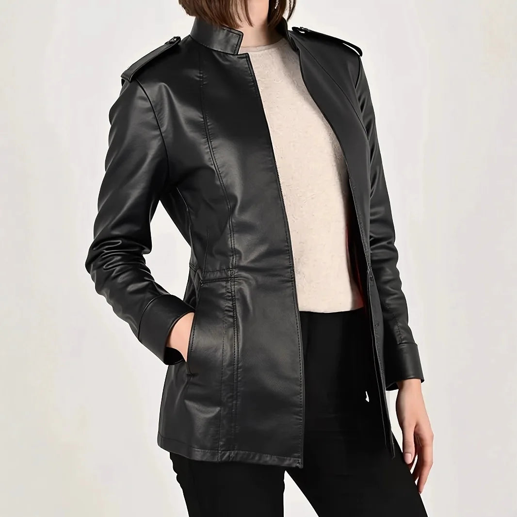 Motorcycle Faux Leather Jacket Coat Autumn Clothes Women Stand Collar Long Sleeves Slim PU Leather Jacket Female Gothic PU Coat