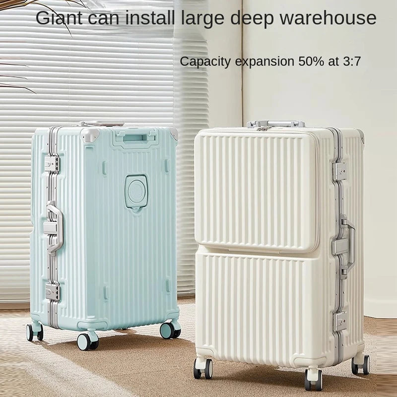 Front Opening Suitcase 20 inch Boarding Box Trolley Case 28/30 inch Luggage Large Capacity Aluminium Frame Suitcase Password Box