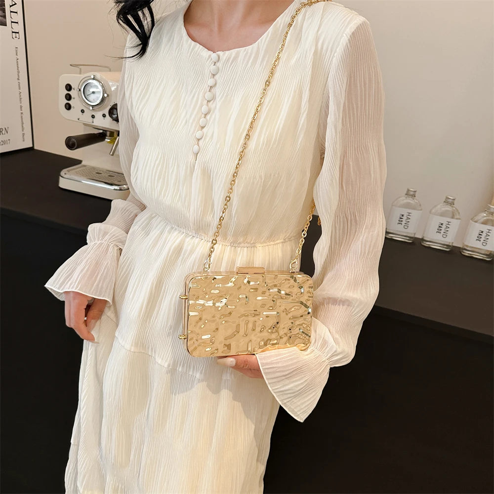 MOODS Luxury Golden Evening Bags For Women Wedding Dinner Party Chain Shoulder Cross Body Bag 2024 Designer Purses And Handbags