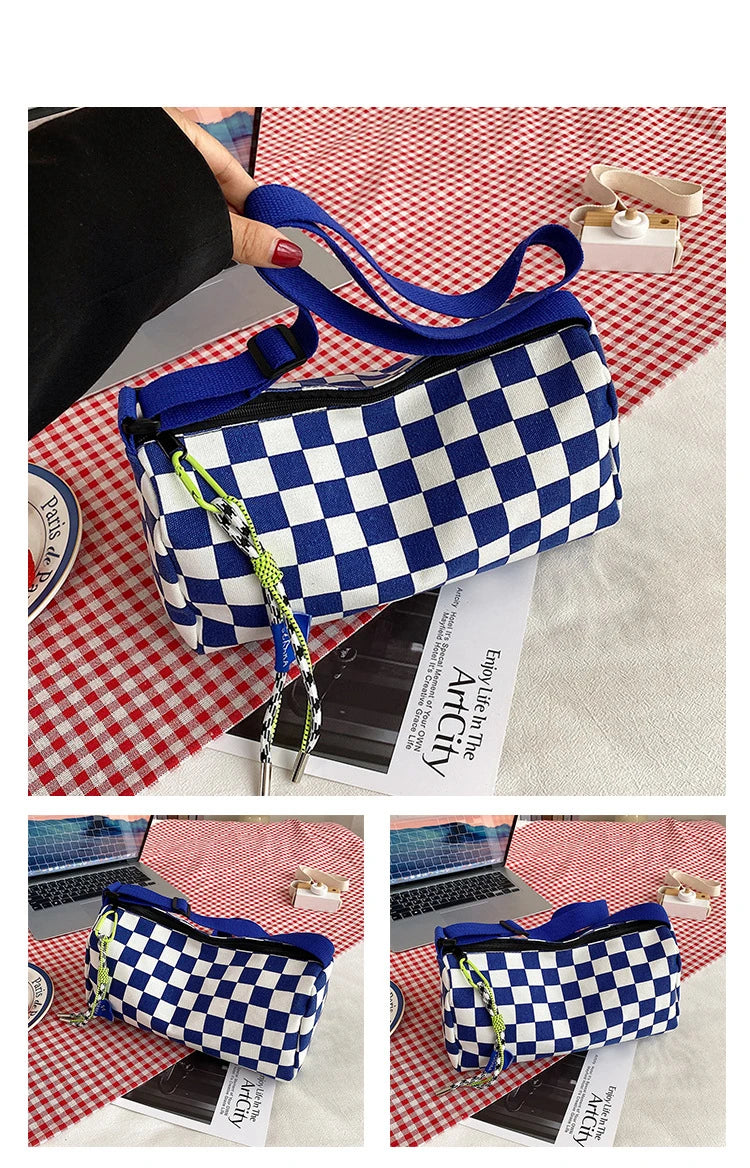 Plaid Shoulder Bag for Women Handbag CrossBorder Canvas Leisure  Fashion Bag Ladies Embroidered Han Female Pocket Purse
