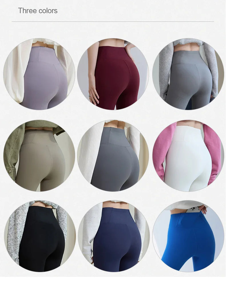 BIVIGAOS Spring Summer Back Pocket Nude Feel Sharkskin Leggings Women Fish Bone High Waist Push Up Sport Fitness Running Legging