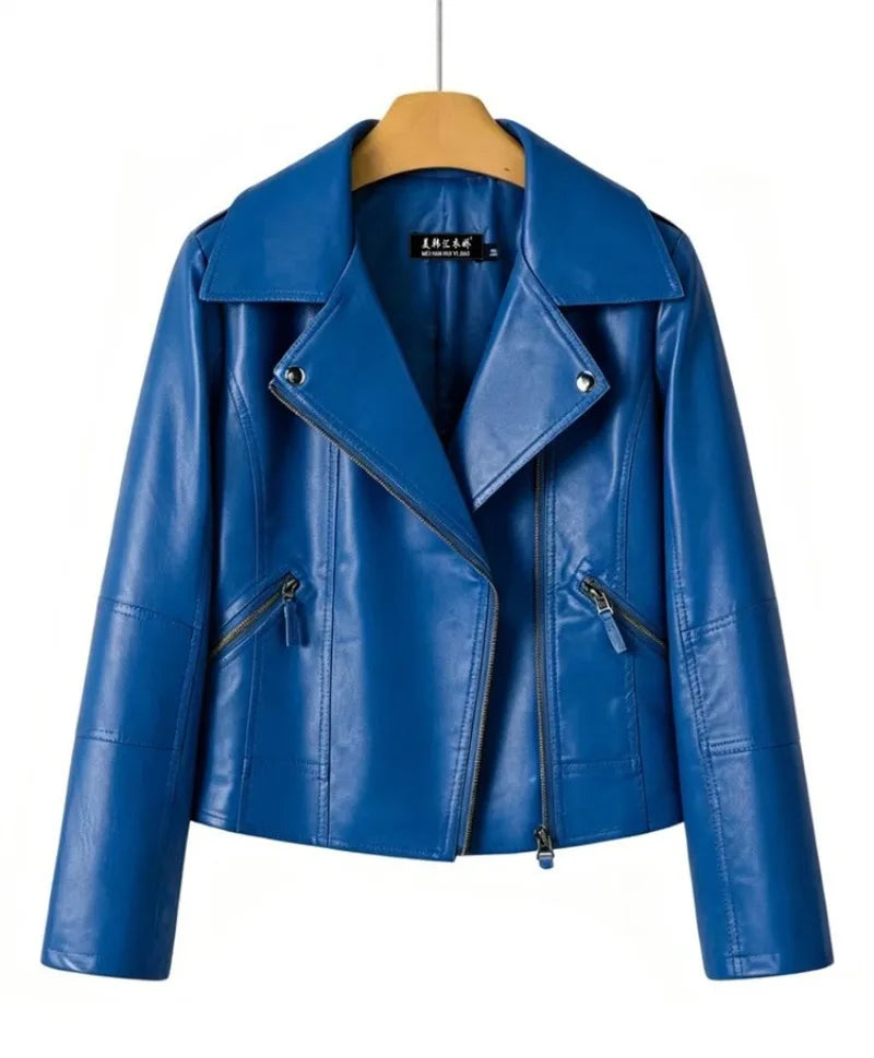 2026 Fashion Pink Black Leather Jacket Women's Short Coat Spring Autumn Zip-up Loose PU Leather Outerwear Student Casual Jackets
