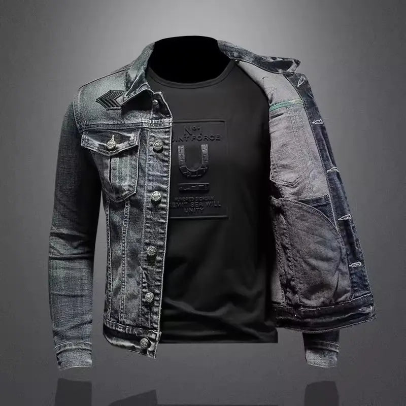 Men's Denim Jacket Vintage Distressed American Style Slim Fit Motorcycle Jacket Workwear Casual Coat Spring Autumn