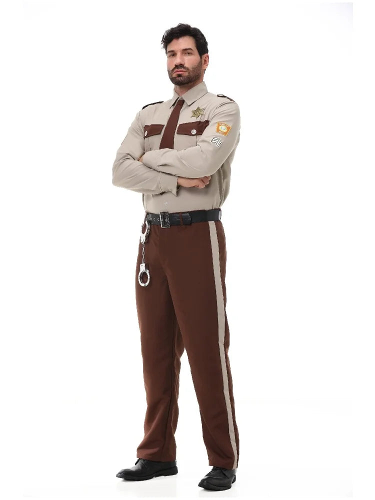 Unisex Sheriff Cosplay Costume Police Uniform Full Set Long Sleeve Halloween Carnival Party Stage Performance Dress Outfits
